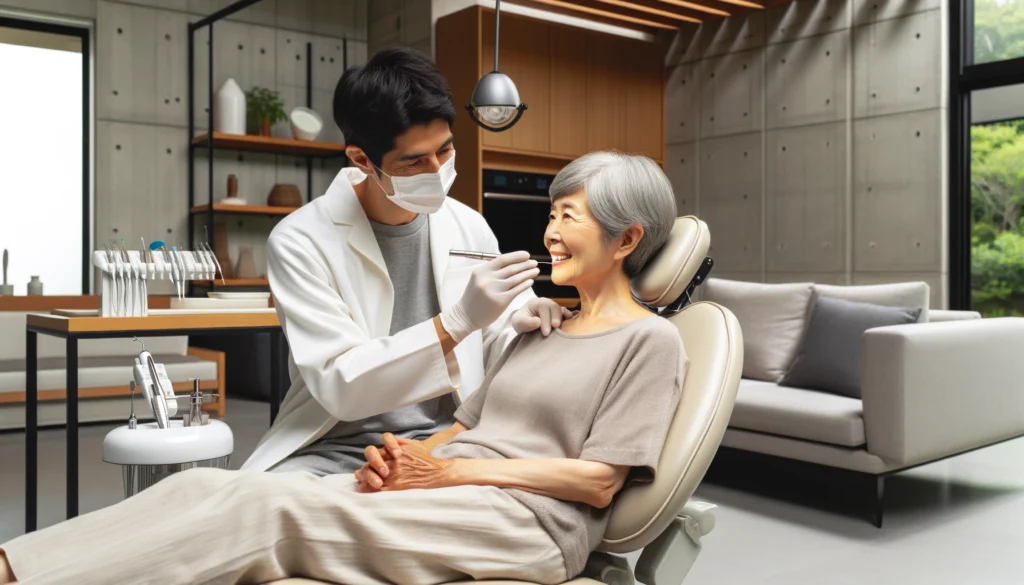 訪問歯科診療を受ける女性