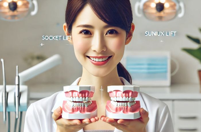 ソケットリフトとサイナスリフトの違いを説明する歯科医師