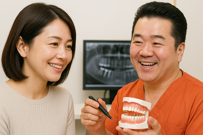 インプラント手術後の過ごし方を説明する歯科医師