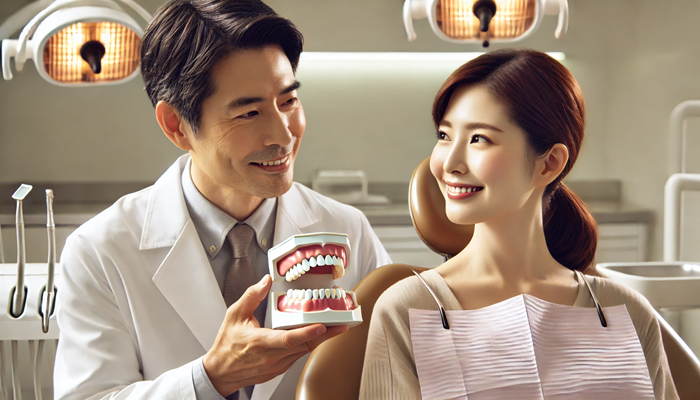 インプラントの治療の流れを説明する歯科医