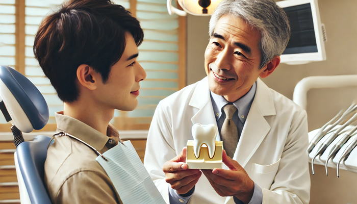 虫歯の説明をする歯科医師