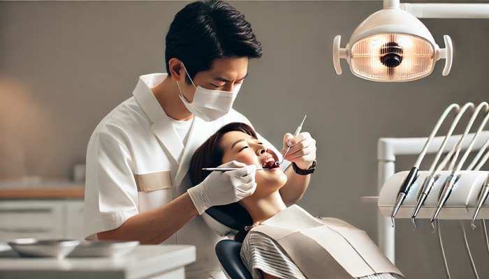 虫歯の治療をする歯科医師