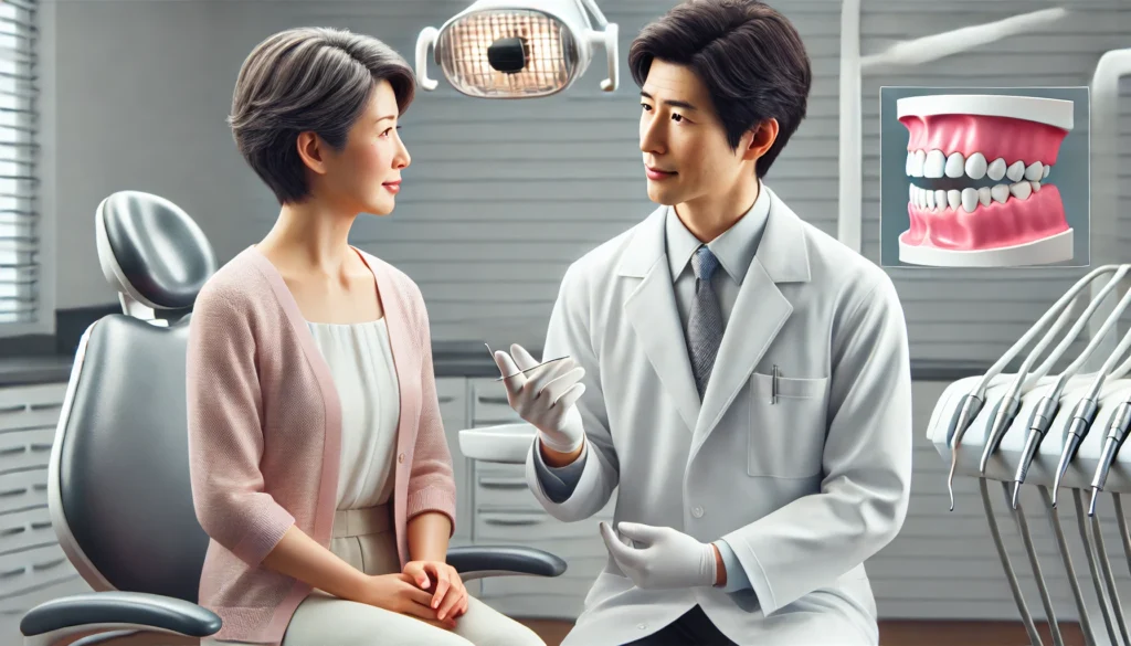 歯周病と糖尿病の関係を説明する歯科医師