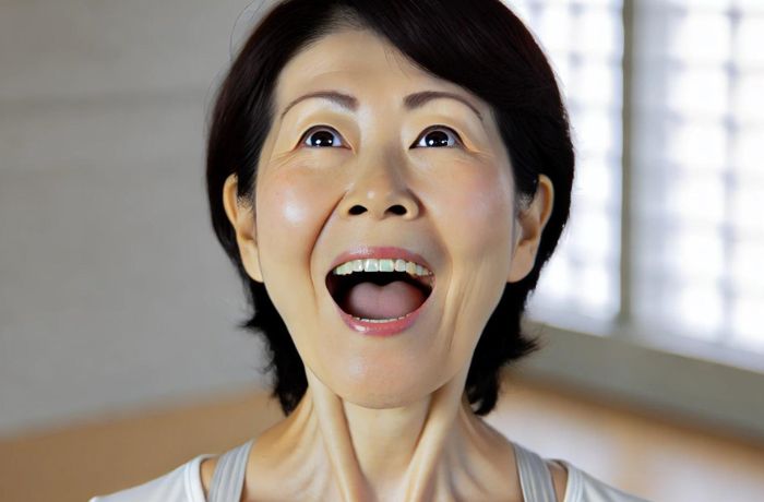 あいうべ体操をする女性